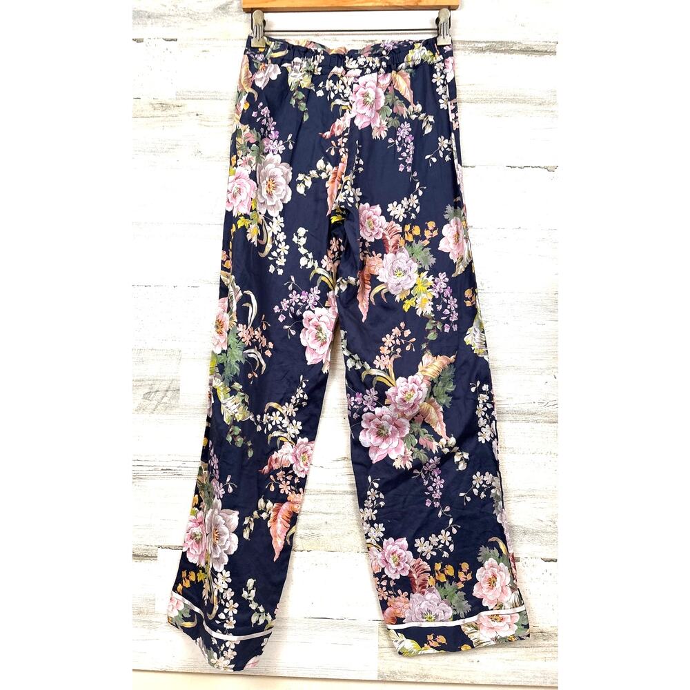 Papinelle Womens XS Blue Floral Betsy Pajama Pants 100% Cotton Relaxed Sleepwear - Picture 2 of 9